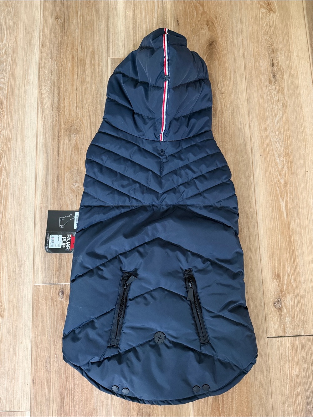 Pajar Navy Dog Quilted Puffer Coat with Red & White Trim